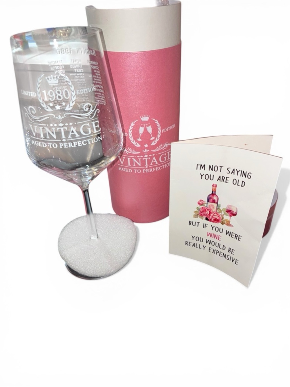 Vintage 1980 Etched Wine Glass Set